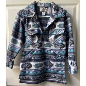 Hampshire Hikers Fleece Quarter Zip Jacket  Womens Small Blue Aztec Pockets